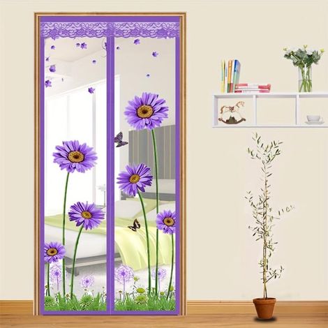Purple Flower Moustiquaire Porte à Fermeture Aimantée For Household Use Without Punching And Pasting Summer Fly Proof Screen Windows (1/5)