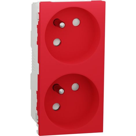 prise de courant - 2 x 2p+t - 45d - bornes auto - rouge - schneider electric nu306903 (1/4)