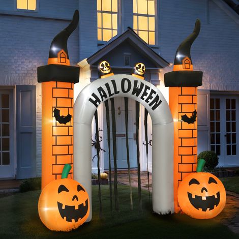 Aufblasbarer Halloween-Torbogen, Kürbis-Design, LEDs, Heringe, Polyester (1/5)