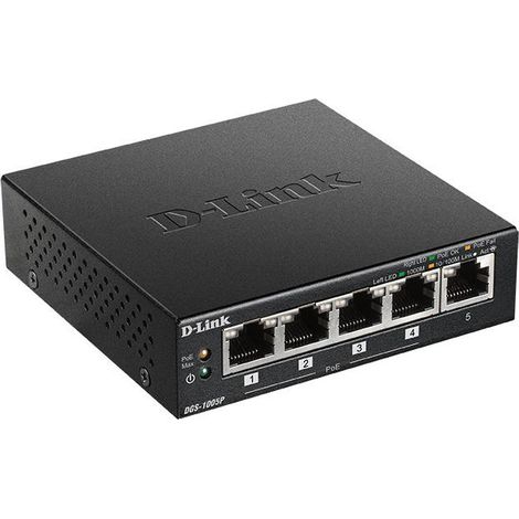 D-LINK Switch de bureau DGS-1005P - Gigabit Poe+ 5 ports - Noir (1/4)