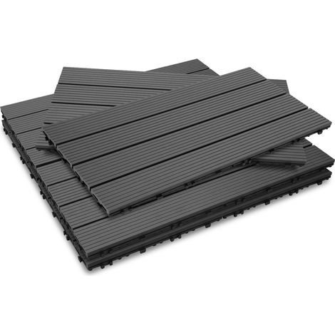 SWANEW Piastrelle per Pavimenti da Esterno Piastrelle per Terrazze in WPC 30x30 cm Set di 24 Pezzi per 4m ² Antracite con Aspetto Legno Piastrelle da Giardino con Drenaggio e Sistema Plug-in (1/5)