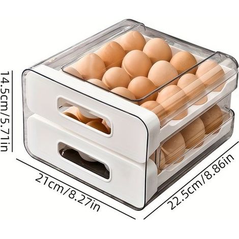 BelleRise - Boîte de rangement pour œufs à grande capacité (32 compartiments) — Modèle tiroir — Matériaux transparents double couche (PET + PP) (1/5)