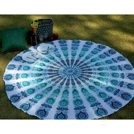 Nappe ronde imperméable aux UV, tissu de plage hawaïen indien, 60 pouces, tapisserie bohème gitane, idéale pour pique-nique et décoration extérieure (1/5)
