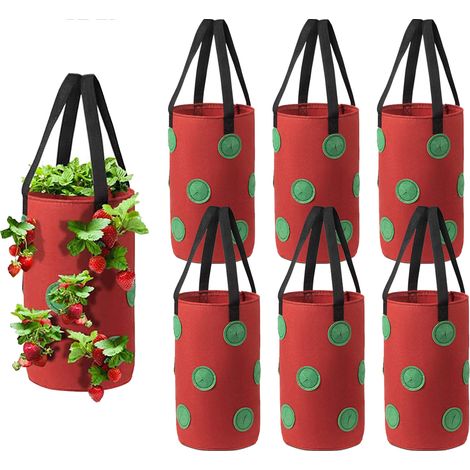 Sacs de culture suspendus pour planter des tomates et des fraises, jardinière de légumes à l'envers avec 12 trous de culture, 20x35cm, 6 pièces (1/5)