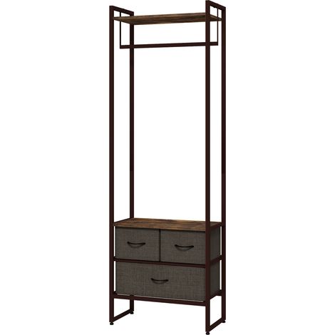 Appendiabiti da Terra con Asta 3 Cassetti e Ripiani 58,5x30x178 cm in Legno MDF e Acciaio Marrone (1/5)