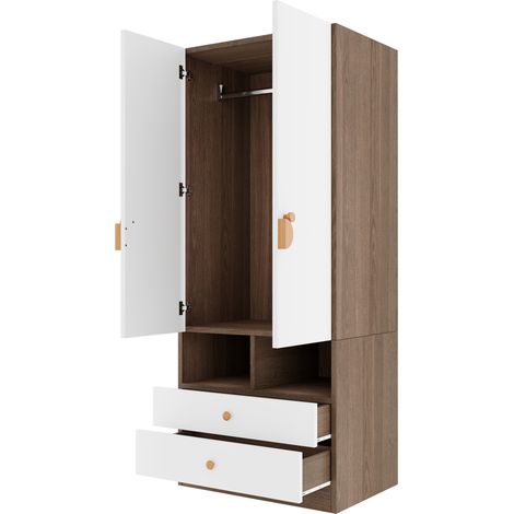 Armadio singolo 70 x 50 x 170 cm con 2 cassetti e ripiani in legno naturale (1/5)