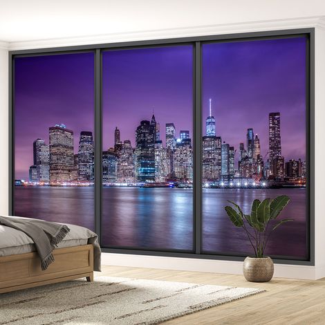 Papier peint panoramique Trompe l'oeil baie vitrée - New york - 130 cm x 78 cm (1/5)