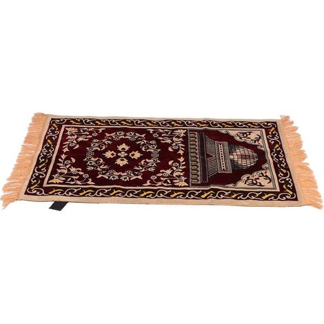Tapis de prière musulman, en fibre de polypropylène, portable, avec un motif floral exquis, tapis de prière de style ethnique (110x70 cm / 43,3x27,6 pouces) rouge. (1/5)