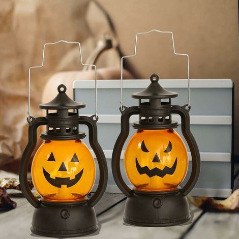 Lámparas de calabaza de Halloween - Paquete de 2, Faroles de calabaza portátiles para el hogar, bar, escuela y decoración de Halloween. (1/5)
