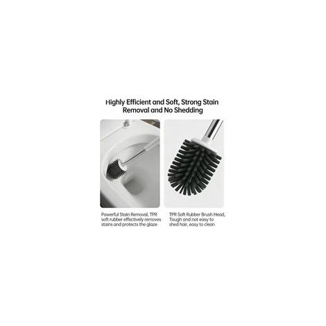 Toilet brush set with long handle and soft bristles, silicone wall-mounted toilet brush. (1/2)