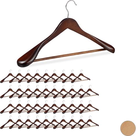 Pack 40 Perchas Traje Anchas, Madera-Metal, 24 x 44,5 x 5,5 cm, Marrón