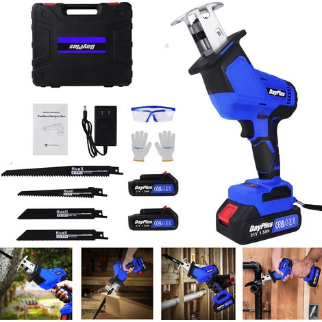Scie alternative avec 2x batterie lithium - ion et chargeur vitesse sans charge 3000spm scie alternative électrique sans fil 4 lames scie à main électrique pour la Coupe du bois - DHL