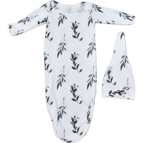 Lot de 1 sac de couchage bébé avec bonnet, motif feuille d'olivier, noué, doux, respirant et confortable pour nouveau-né. (1/5)