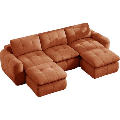 Modulares 3-Sitzer Sofa aus Chenille, Rahmenlos, 32D Hochdichtschaum, Orange (1/5)