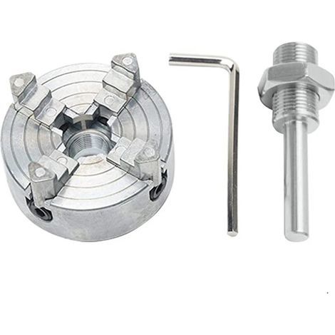 Z011 4-jaw lathe chuck, mini lathe chuck with connecting rod and wrench, self-centering woodturning chuck, electric lathe accessory (1/5)