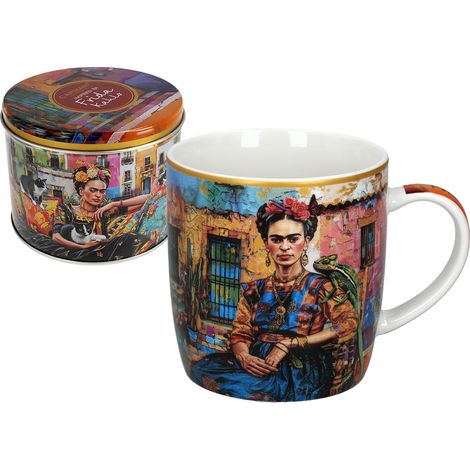 Mug en céramique dans une boîte en métal, autoportrait de Frida Kahlo, cadeau POUR ELLE (1/4)