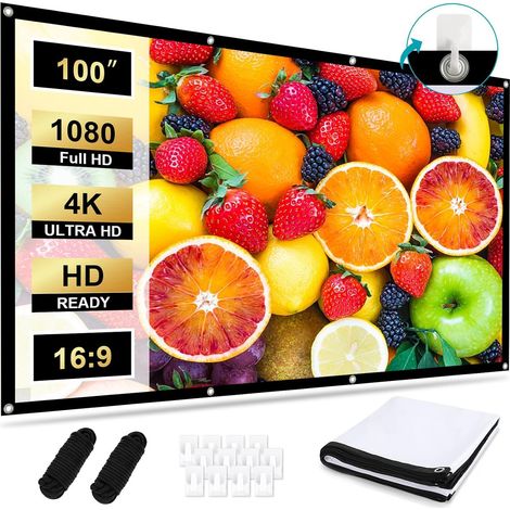 Écran de Projection 100 Pouces 16:9, Portable Pliable, 4K HD Écran Videoprojecteur Double Face Anti-Plis Toile de Videoprojecteur, Écran Projection pour Home Cinéma, Camping et Usage Extérieur (1/5)