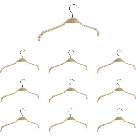 Set mit 10 Kleiderbügeln aus Massivholz, Naturfarbe, flache Form, 40 cm breit, für Röcke, Oberteile, Mäntel und Jacken