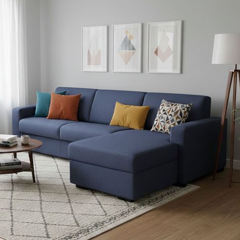 Talamo Italia Sofa cama Alisea, Sofá de esquina, 100% Made in Italy, Sofá con apertura giratoria, con contenedor reversible Peninsula, con reposabrazos delgados, Cm 260x95h90, Azul, con embalaje refor (1/5)