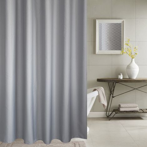 Tenda da doccia impermeabile e antimuffa in tessuto jacquard – grigio argento, 180 cm di larghezza x 180 cm di altezza (1/2)