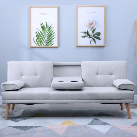 EASYCOMFORT Divano Letto 3 Posti Stile Scandinavo Reclinabile con Tavolino a Ribalta, 181x77x88 cm, Grigio