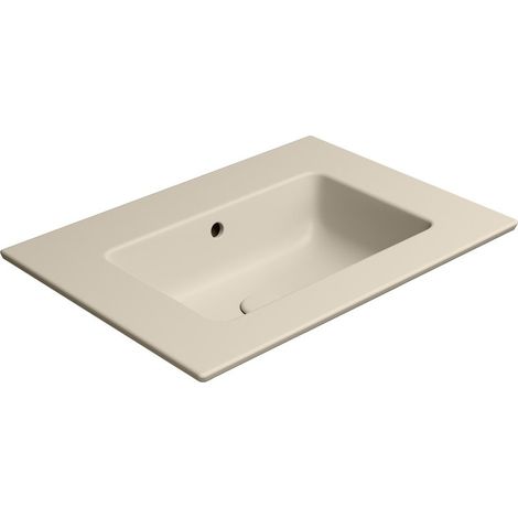 Lavabo en céramique PURA Slim 62x46cm, sans trou pour robinetterie, creta mat (1/3)