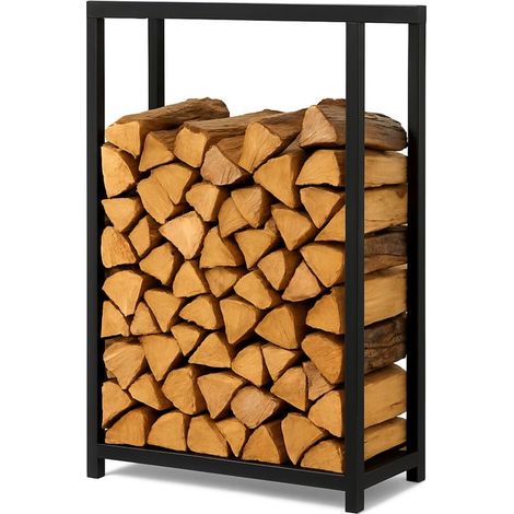 Kaminholzregal Brennholzregal Pulverbeschichteter Stahl 100×25×100 cm Schwarz matt 130 kg Tragkraft Feuerholzregal Kaminholzhalter