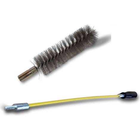 Ecouvillon ACIER Condenseur Lot de 10 avec 1 tringle flexible 48 cm Ø 30 mm Raccord laiton taraudé M6 femelle Torsade acier galvanisé Brosse nettoyage Kibros 4TCA30Tx10