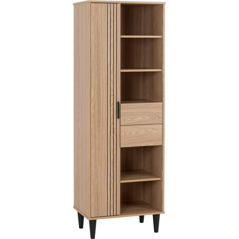 Tessa 1 Door 2 Drawer Bookcase Unit - L40 x W180 x H63 cm - Natural Oak