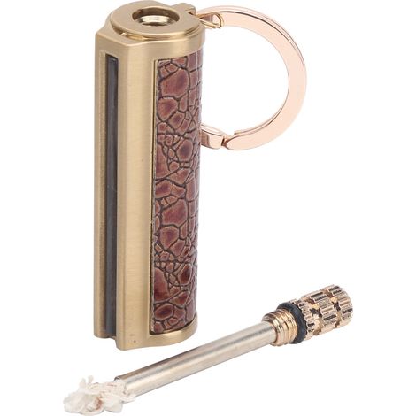 Briquet à feu portable d'extérieur, étanche et réutilisable, avec porte-clés et coque rouge. (1/5)