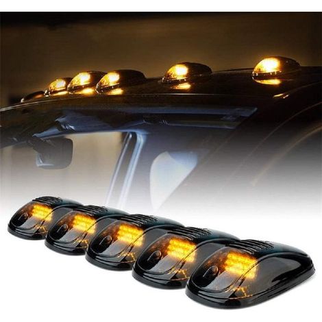 Lot de 5 feux de toit LED avec interrupteur - feux de gabarit orange pour SUV et camions, 12 V étanches, avec kit d'installation complet