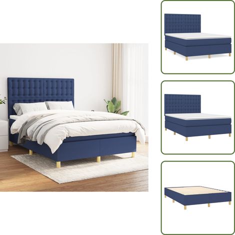 Letto con materasso a molle insacchettato - vidaXL Giroletto a Molle con Materasso Blu 140x190 cm in Tessuto - Letto con materasso morbido