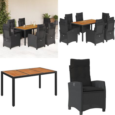 7-tlg. Garten-Essgruppe mit Kissen Schwarz Poly Rattan - Gartentisch - Gartenstuhl (1/5)