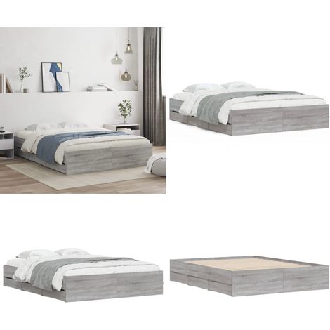 Bettgestell mit Schubladen Grau Sonoma 140x200 cm Holzwerkstoff - Bettrahmen - Holzbettfundament - Doppelbett - Boxspringbett - Schrankbett - Home & Living (1/5)