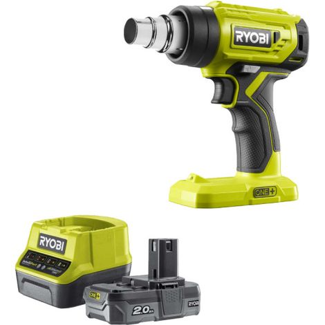 Confezione RYOBI Pistola ad aria calda 18V R18HG-0 - 1 batteria 2.0Ah - 1 caricatore rapido RC18120-120