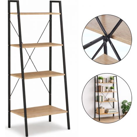 SCAFFALATURA MULTIFUNZIONALE LOFT A 4 LIVELLI NERA 60X35X147CM PIANO MARRONE (1/5)