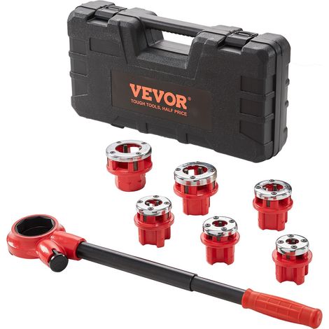 Kit de filetage de tuyau à cliquet, 6 matrices NPT 1/4" à 1-1/4", coffret manuel pour plomberie (1/5)