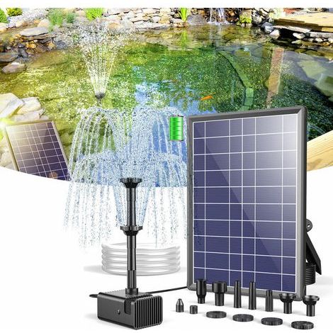 POPOSOAP Fontaine solaire 8W, pompe solaire bassin avec batterie 3600mAh, protection manque d’eau pour bain d’oiseaux & jardin