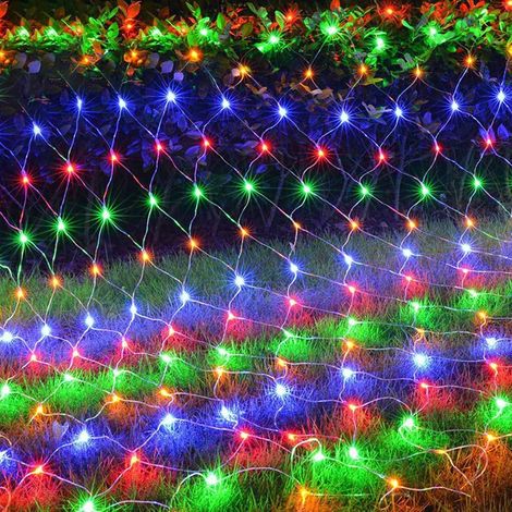 Filet lumineux 192LED, guirlande lumineuse étanche à piles, rideau de lumière maillé pour jardin extérieur intérieur Noël mariage fête décor mural (Multicolore, 3x2M) (1/5)