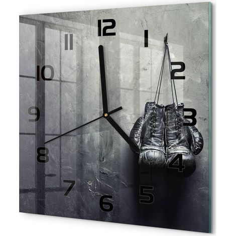 Horloge Murale Carrée Design Original Verre Silencieuse Déco Maison Gants de boxe 30x30 cm (1/5)