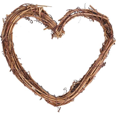 Couronne murale en rotin en forme de cœur, idéale pour la Saint-Valentin et les mariages. (1/4)