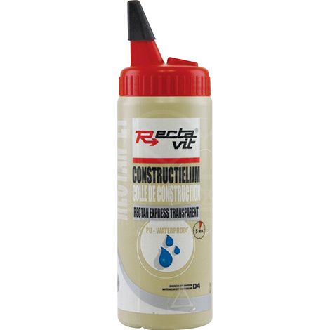 Colle polyuréthane transparente D4 500 mL – Durcissement rapide 10 min – Pour bois humides et tropicaux – Résistante à l'eau – Rectavit
