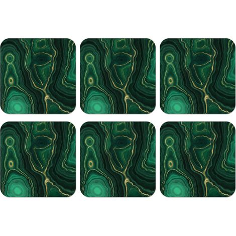 POSAVASOS Oro - Verde - Piedra ágata - Geoda - Mármol Set de 6 10x10 (1/5)
