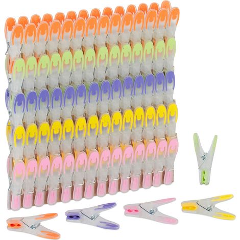 Relaxdays Épingle à linge, lot pratique de 75, mâchoires antidérapantes, ressort robuste, multicolore
