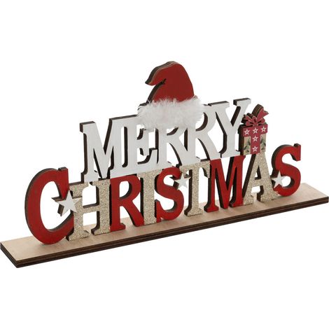 Déco de Noël Mot Merry Christmas en Bois avec Bonnet Rouge L 30 cm - Feeric Christmas (1/2)