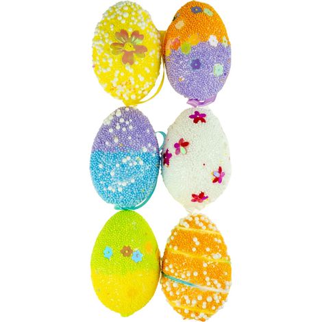 Huevos de poliestireno con estampados de colores, altura 6 cm, 6 uds. WPJ-7507