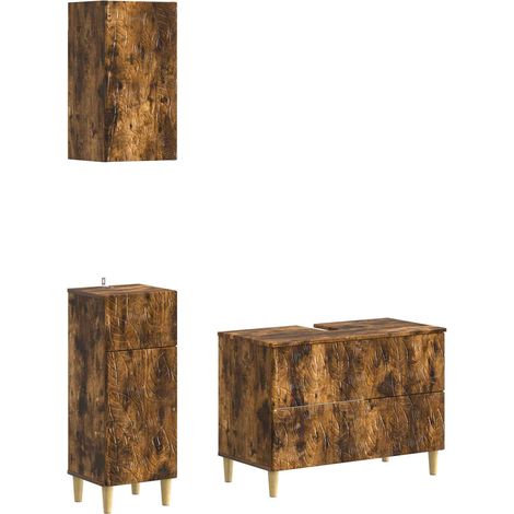 Maison Exclusive - Set di armadietti da bagno in 3 pezzi DELFT Rovere Fumo (1/5)