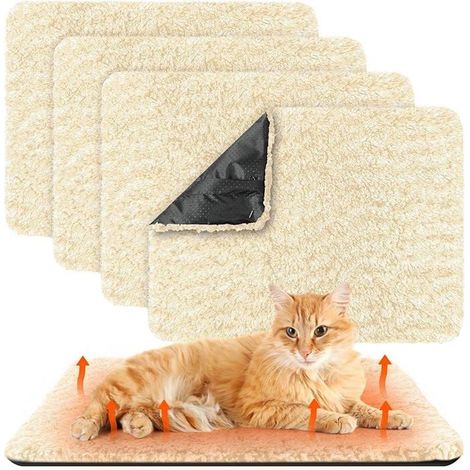 4 Self-Warming Pet Beds, Washable & Removable Dog Mat with Non-Slip Brown Base
