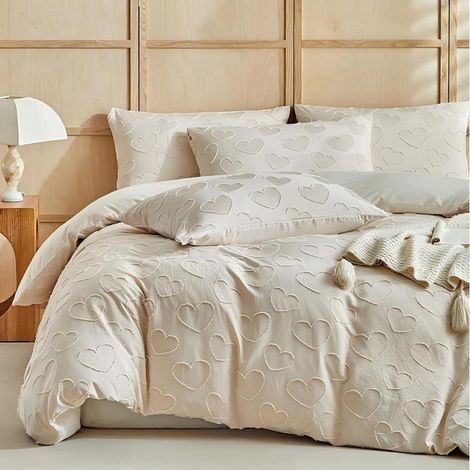 Bettwäsche-Set 135x200cm 4-teilig Beige mit Herz-Tufting