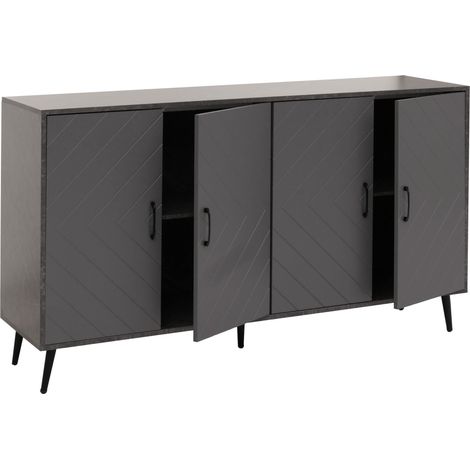 Credenza HHG-690, mobile cassettiera, motivo a spina di pesce in legno melaminico, 88x150x40cm, aspetto marmo grigio